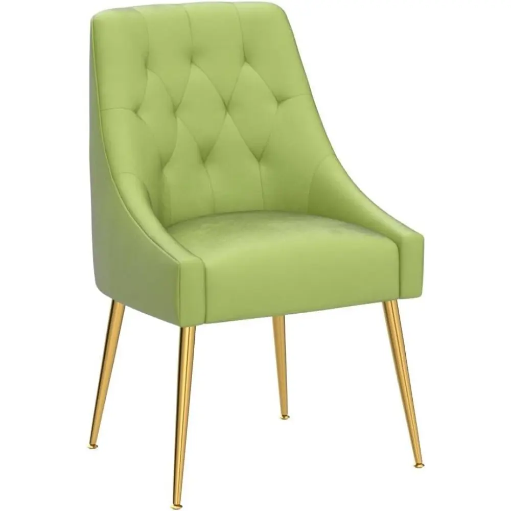 Modern Dining Chair Set of 2, Mid-Century Room Chair, Upholstered Comfortable Velvet with Back Pull Rod and Metal Legs for Kitch
