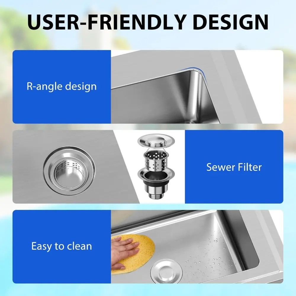 304 Stainless Steel Utility Sink with Workbench, NSF Free Standing Kitchen Sink Single Bowl with Hot & Cold Water Faucet for Gar