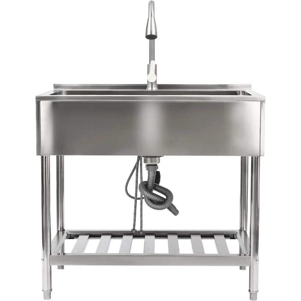 Utility Sink, 35.8" L x 23.2" W x 34.3" D Free Standing Single Bowl Kitchen Sink with Cold and Hot Water Faucet, Commercial Sta