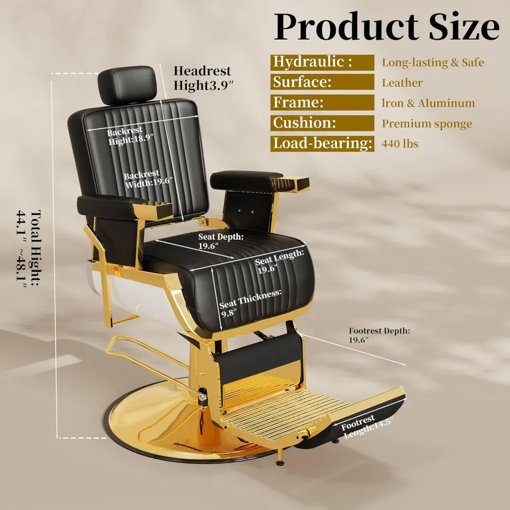 Black Gold Reclining Salon Chair with Adjustable Backrest & Lumbar Support, Elegant Design Stylist Chair, Heavy Duty Hair Barbe
