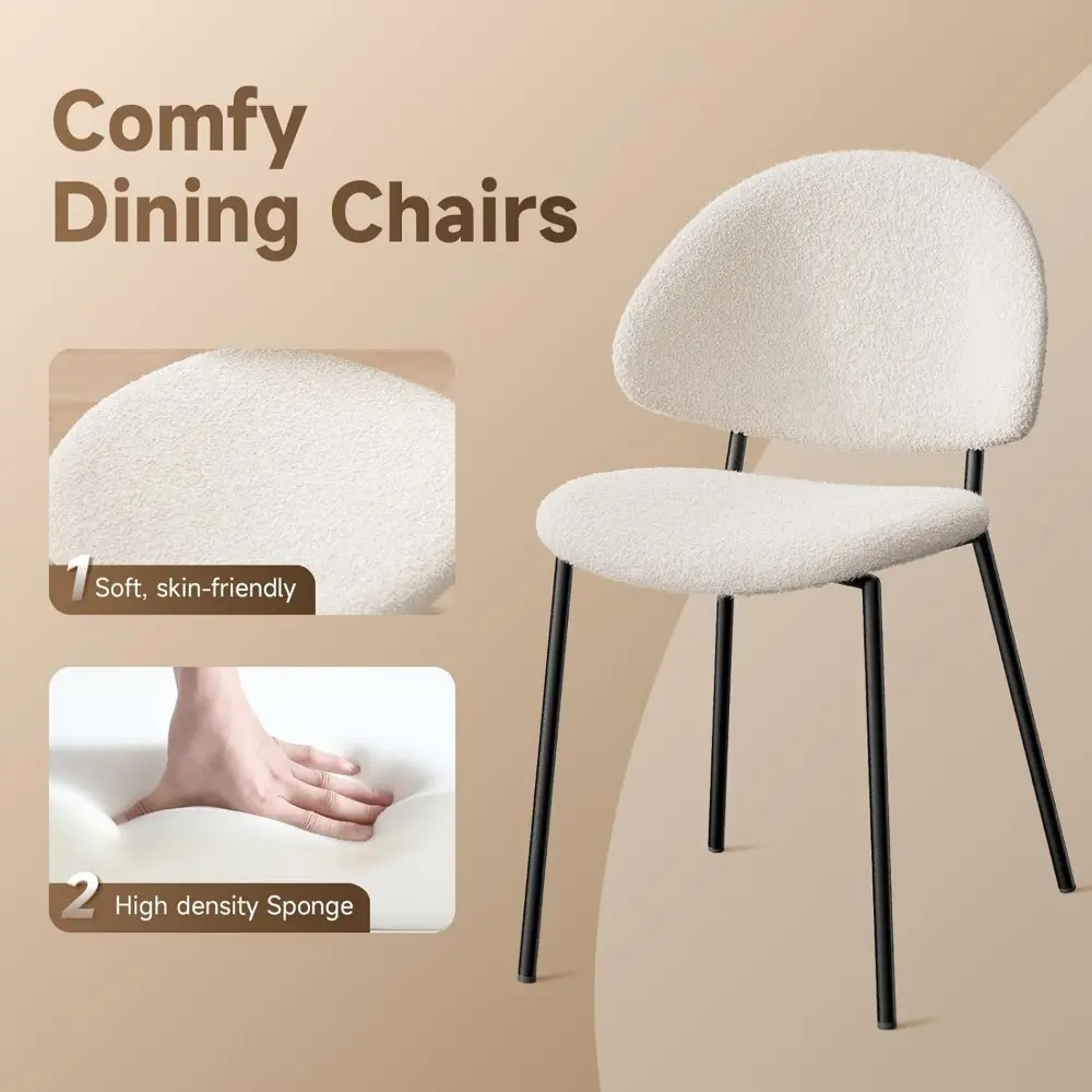 Dining Chairs Set of 4, Modern Side Chairs for Kitchen Dining Room Café or Restaurant, Comfortable Boucle Upholstered Dining Ta