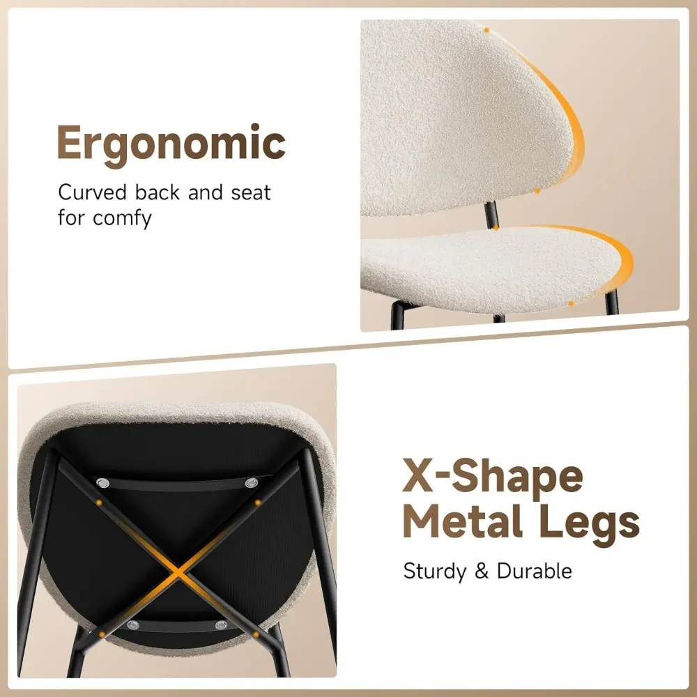 Dining Chairs Set of 4, Modern Side Chairs for Kitchen Dining Room Café or Restaurant, Comfortable Boucle Upholstered Dining Ta