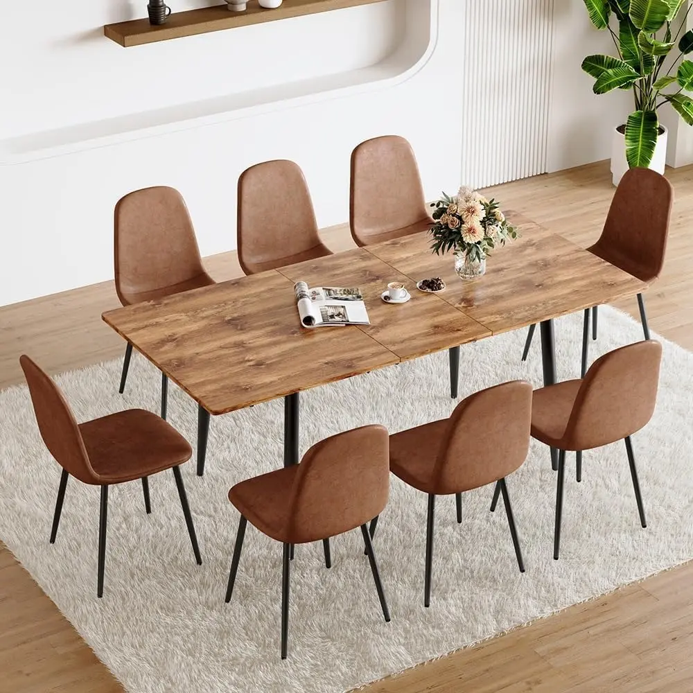 59"-75" Extendable Dining Table Set for 8 with Upholstered Chairs, Wooden Kitchen Table Chairs Set of 8, Space Saving, Easy to
