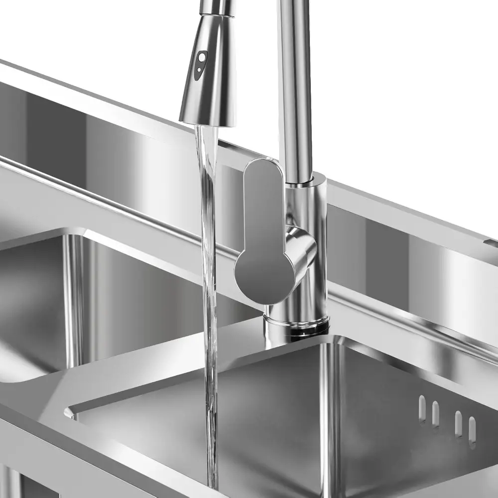 Commercial Grade Stainless Steel Prep & Utility Sink Double Bowl Free Standing Kitchen Sink with Workbench&Storage Shelves for L