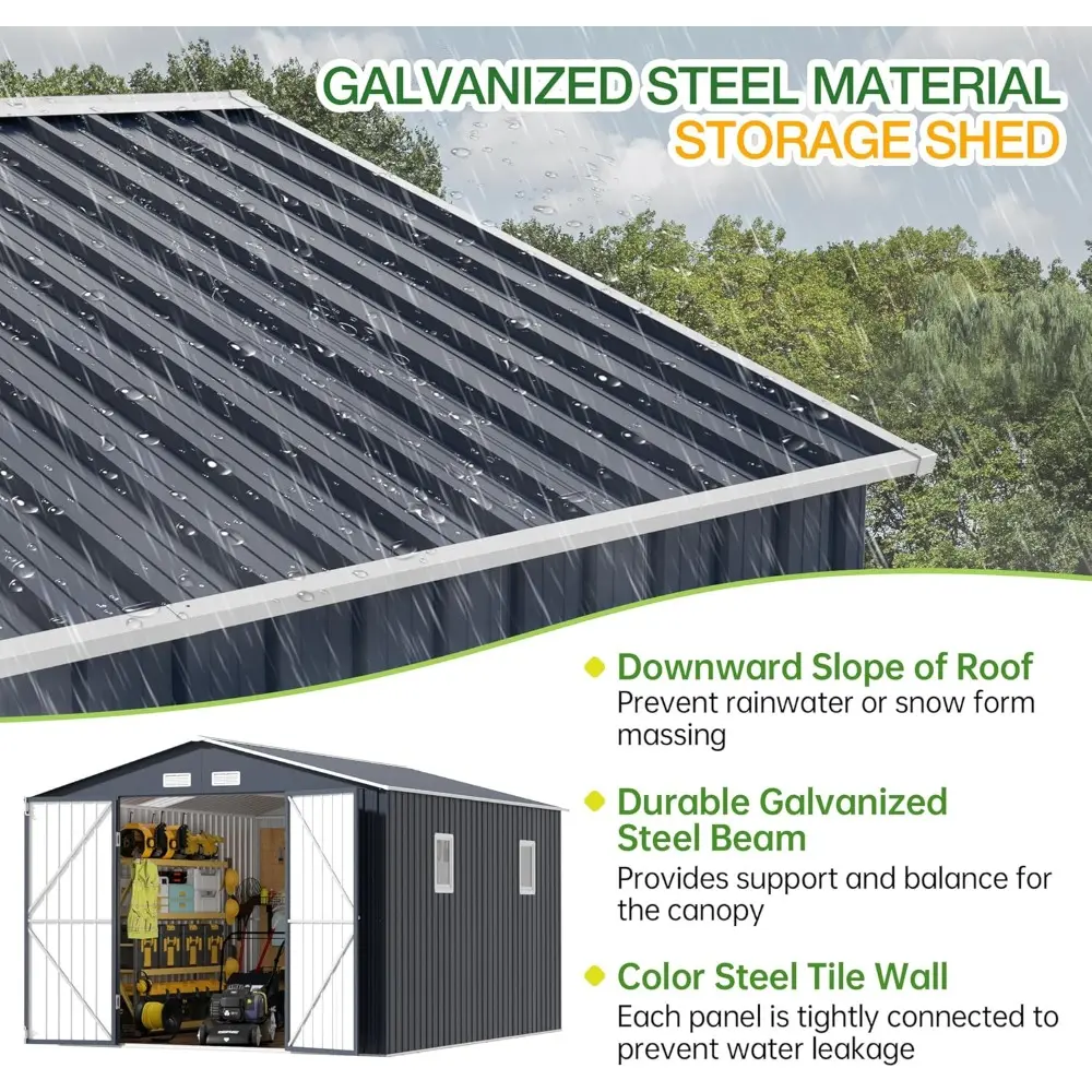 Outdoor Storage Shed 10 x 12 ft. Utility Tool Shed Metal Storage Garden Shed with Lockable Doors & Windows for Patio Storage, Mi