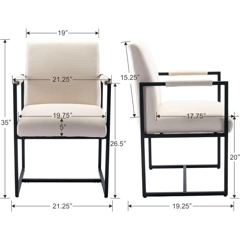 Mid Century Modern Metal Linen Dining Chairs set of 4, Upholstered Kitchen & Dining Room Chairs with Armrest, Comfy Arm Accent C