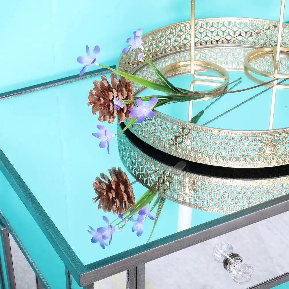 Mirrored Console Table, Modern Makeup Vanity Desk Dressing Table with 3 Drawers, Contemporary Vanity Sofa Side Table Occasional