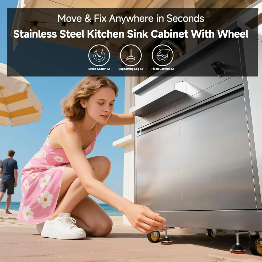 BODEGA Stainless Steel Single bowl kitchen sink Cabinet With hose hookup and Faucet, Outdoor Kitchen Sink with Storage, Brake Wh