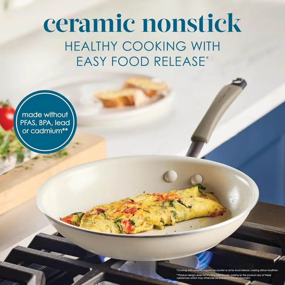 Cucina Ceramic Nonstick Pots and Pans Set with Saucepans, Frying Pans, Stockpot, Lids, and Pan Protectors, 10 Piece Non Stick C
