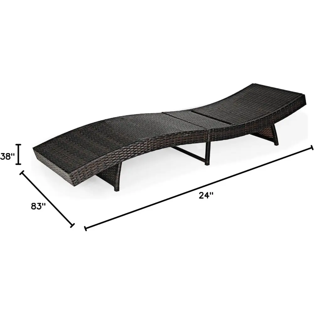 2PCS White Patio Rattan Folding Lounge Chair Chaise Lounge Sunbathing Bed Lounger Recliner Thick Cushion 5 Reclining Positions F