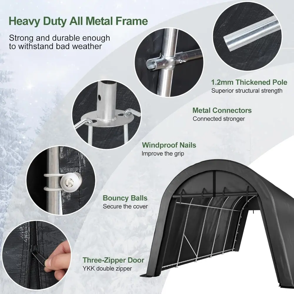 Portable Garage, Carport Canopy 12x20 FT Heavy Duty Car Port with Reinforced All-Steel Frame, Car Tent Garage with Zipper Doors