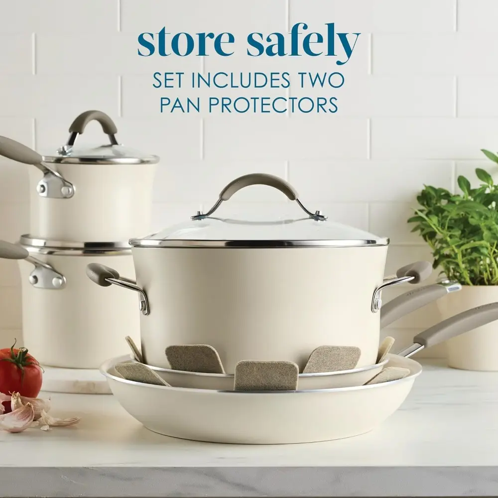 Cucina Ceramic Nonstick Pots and Pans Set with Saucepans, Frying Pans, Stockpot, Lids, and Pan Protectors, 10 Piece Non Stick C