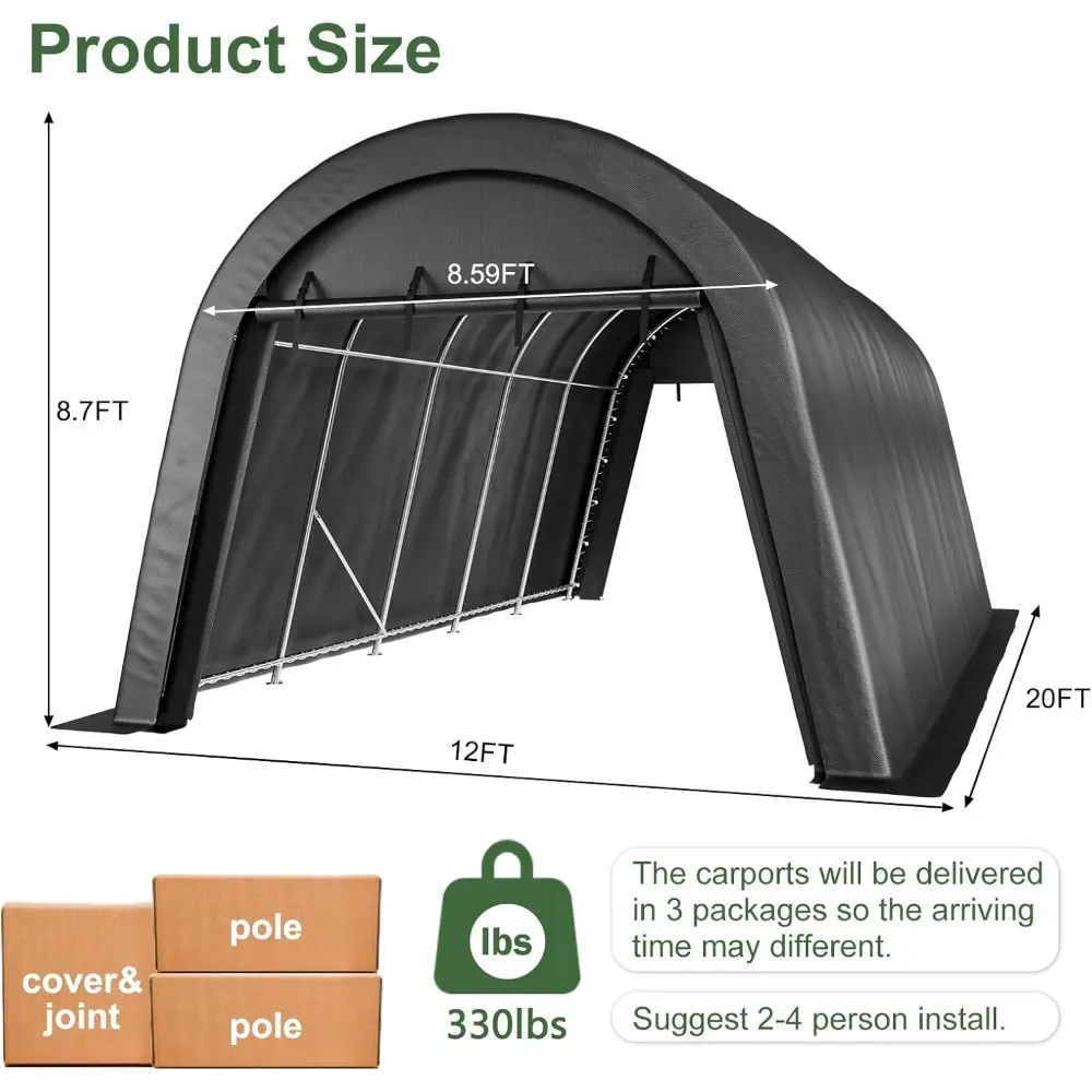 Portable Garage, Carport Canopy 12x20 FT Heavy Duty Car Port with Reinforced All-Steel Frame, Car Tent Garage with Zipper Doors
