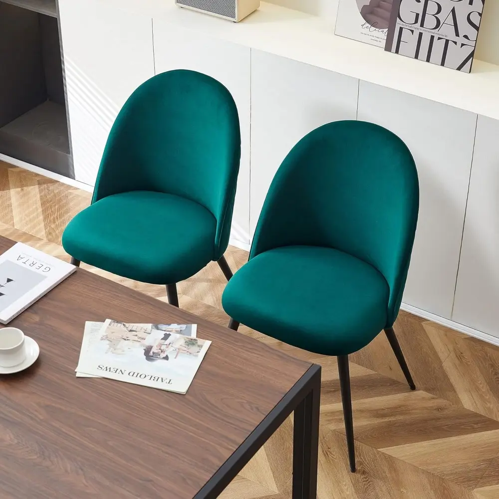 Contemporary Home Chair Set of 4,Nice Velvet Dining Chair No Arms Living Chair with Metal Legs for Kitchen,
