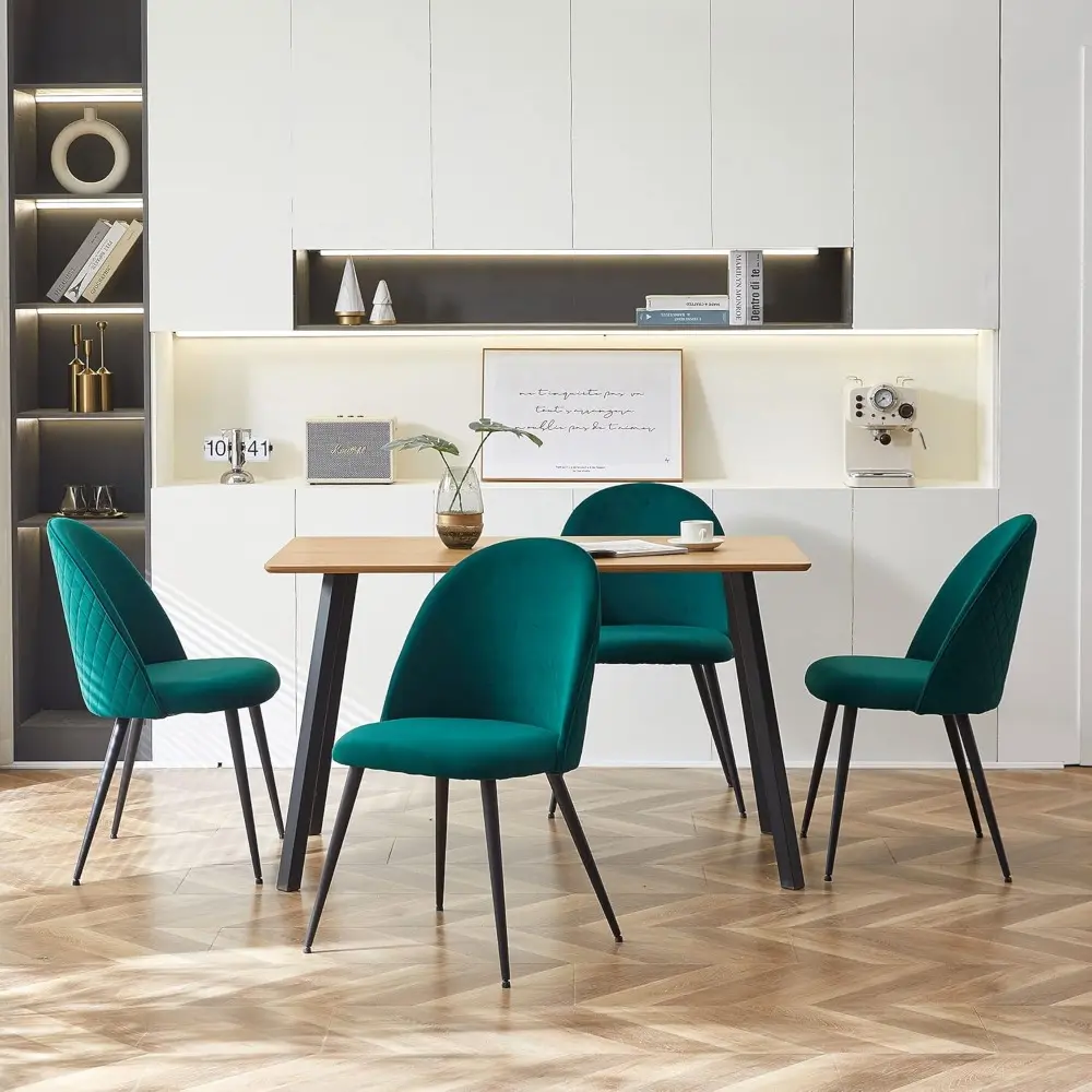 Contemporary Home Chair Set of 4,Nice Velvet Dining Chair No Arms Living Chair with Metal Legs for Kitchen,