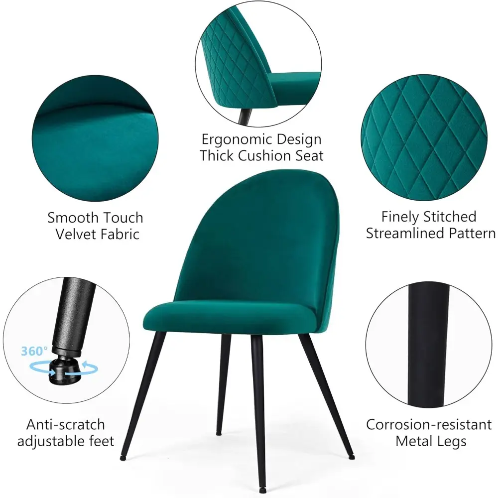 Contemporary Home Chair Set of 4,Nice Velvet Dining Chair No Arms Living Chair with Metal Legs for Kitchen,