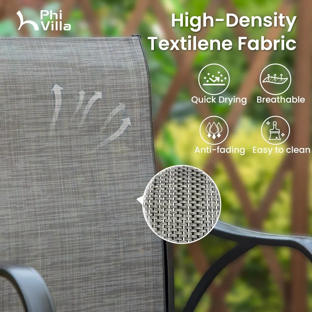 Outdoor Swivel Bar Stools Set for 4, Metal Patio Bar Table and Chairs Set with Grey Textilene Fabric for Outside