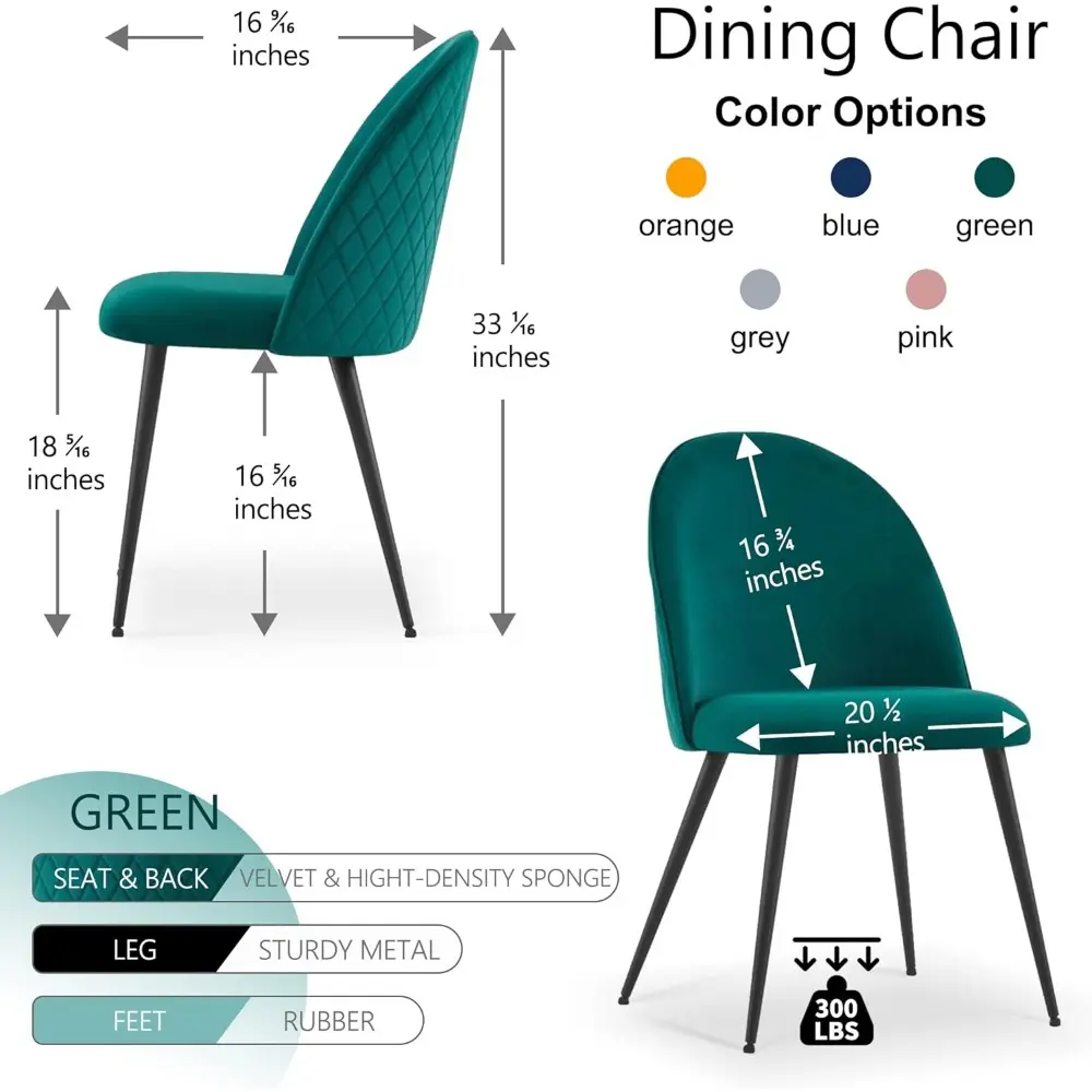 Contemporary Home Chair Set of 4,Nice Velvet Dining Chair No Arms Living Chair with Metal Legs for Kitchen,