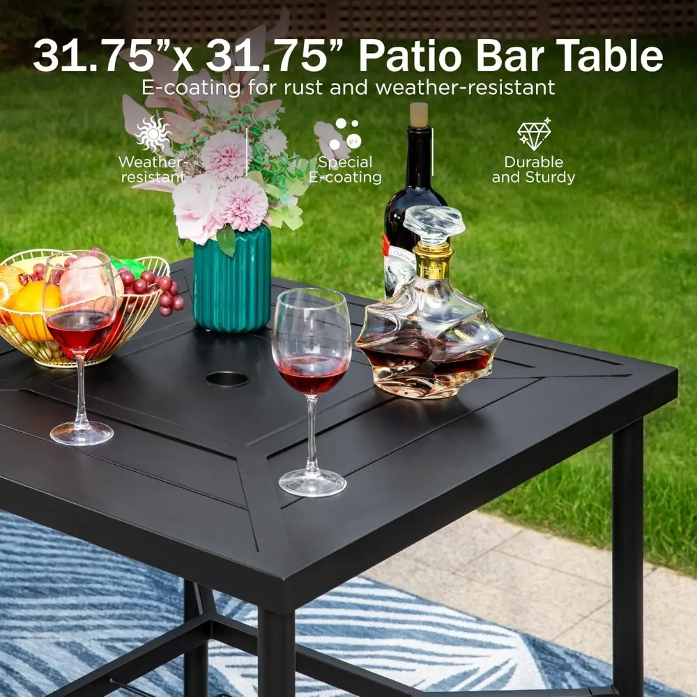 Outdoor Swivel Bar Stools Set for 4, Metal Patio Bar Table and Chairs Set with Grey Textilene Fabric for Outside