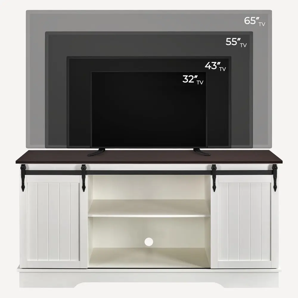 TV Stand for 65 Inch TV, Farmhouse Entertainment Center with Sliding Barn Doors, TV Media Console for Living Room, White & Espr