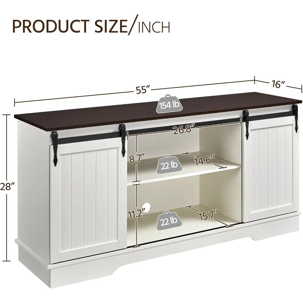 TV Stand for 65 Inch TV, Farmhouse Entertainment Center with Sliding Barn Doors, TV Media Console for Living Room, White & Espr