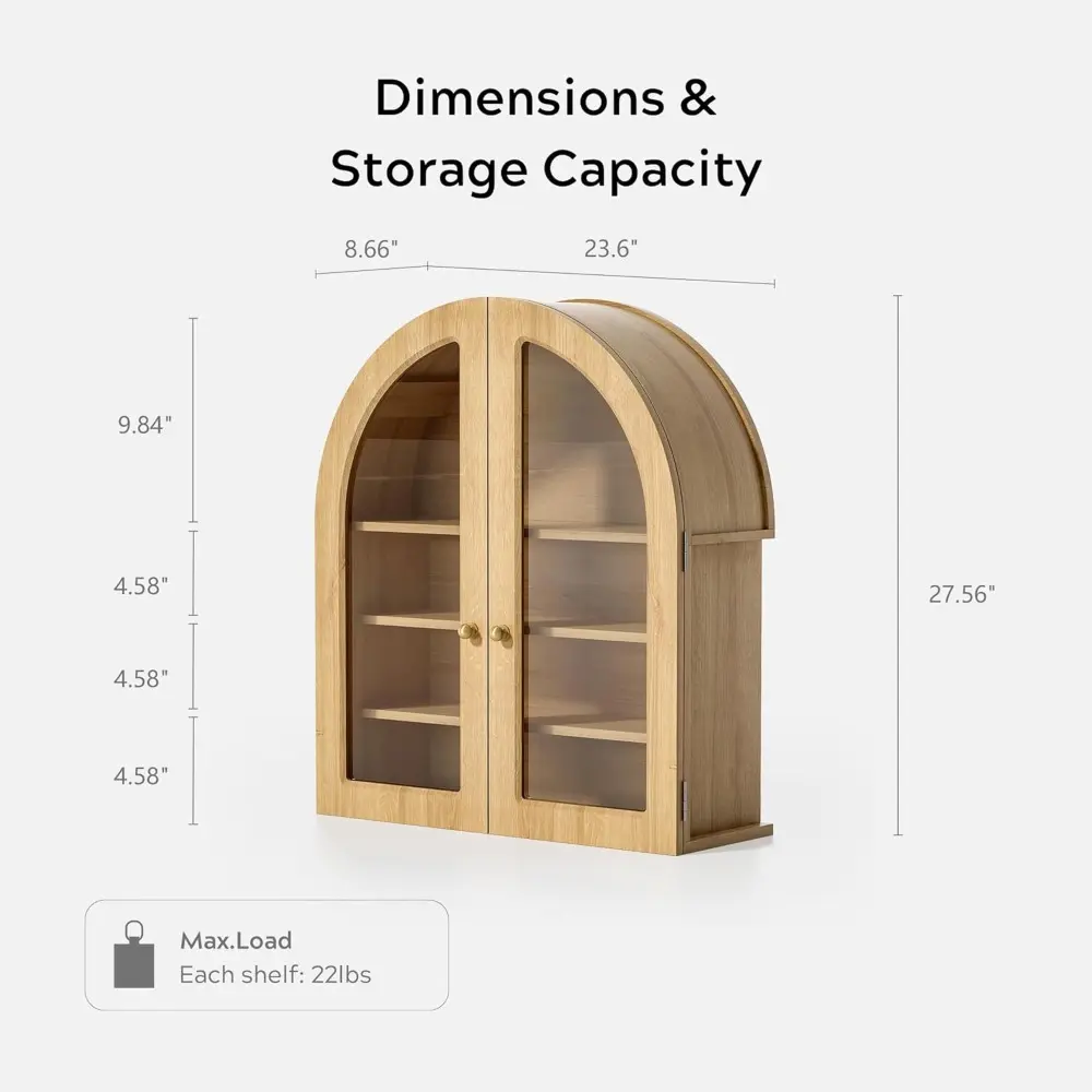 Large Arched Wall Cabinet, Bathroom Medicine Wall Mounted Cupboard, Modern Floating Storage Cabinet with Acrylic Door Adjustable
