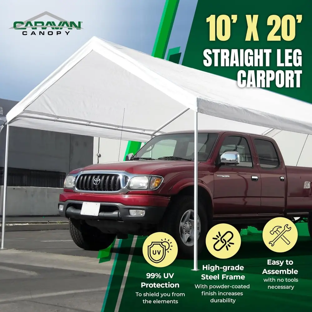 Canopy Powder Coated Heavy Duty Steel Frame Pop Up Carport with 6 Steel Stakes for Outdoor Activities and Events, White