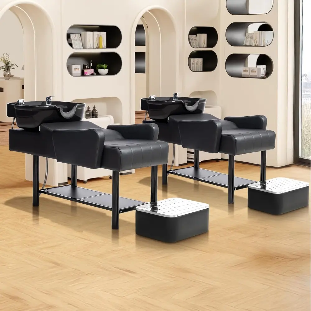 Shampoo Bowl Backwash Unit with UPC Certified Sink & Storage Shelf, Hair Wash Chair Shampoo Station, Barbershop Beauty Spa Mass