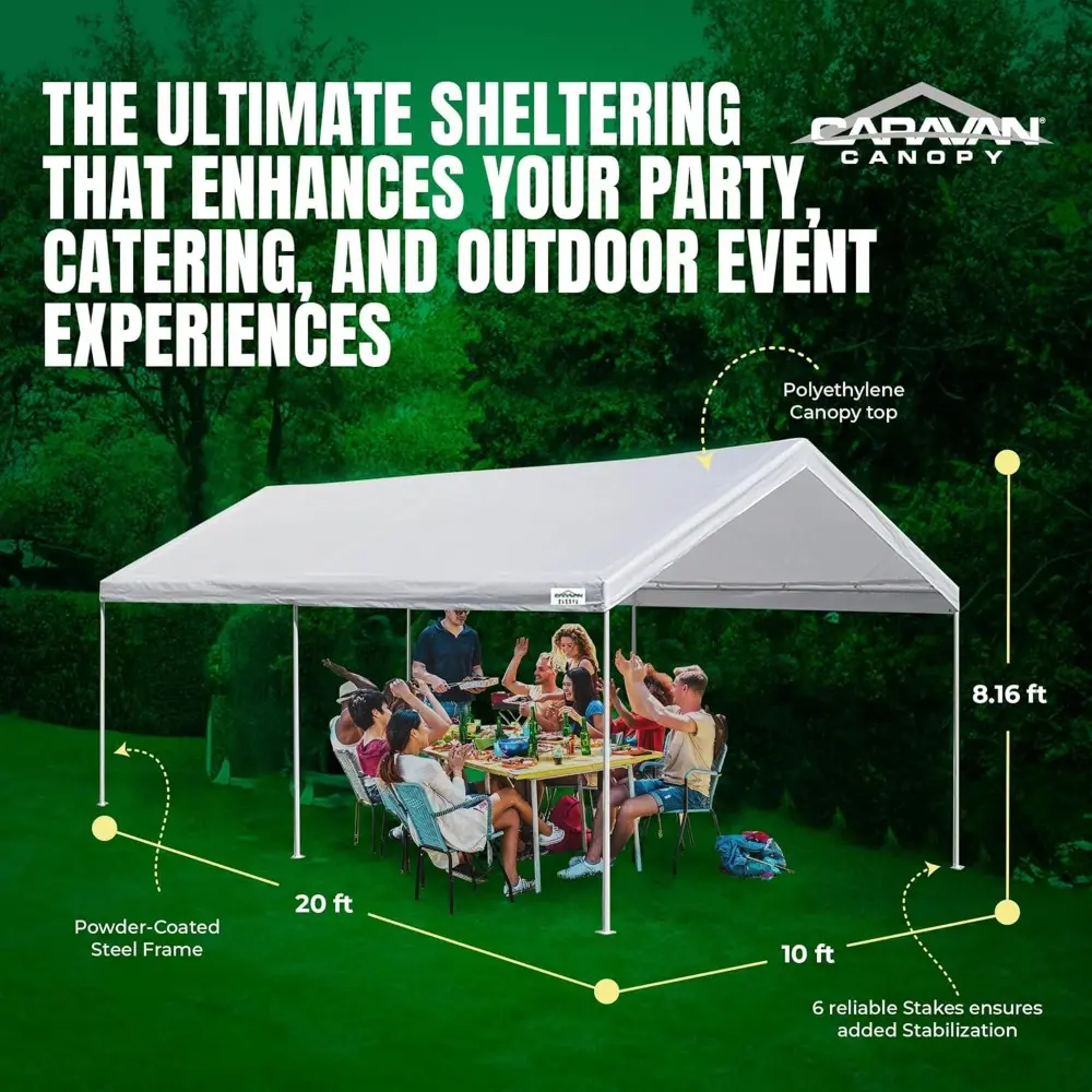Canopy Powder Coated Heavy Duty Steel Frame Pop Up Carport with 6 Steel Stakes for Outdoor Activities and Events, White