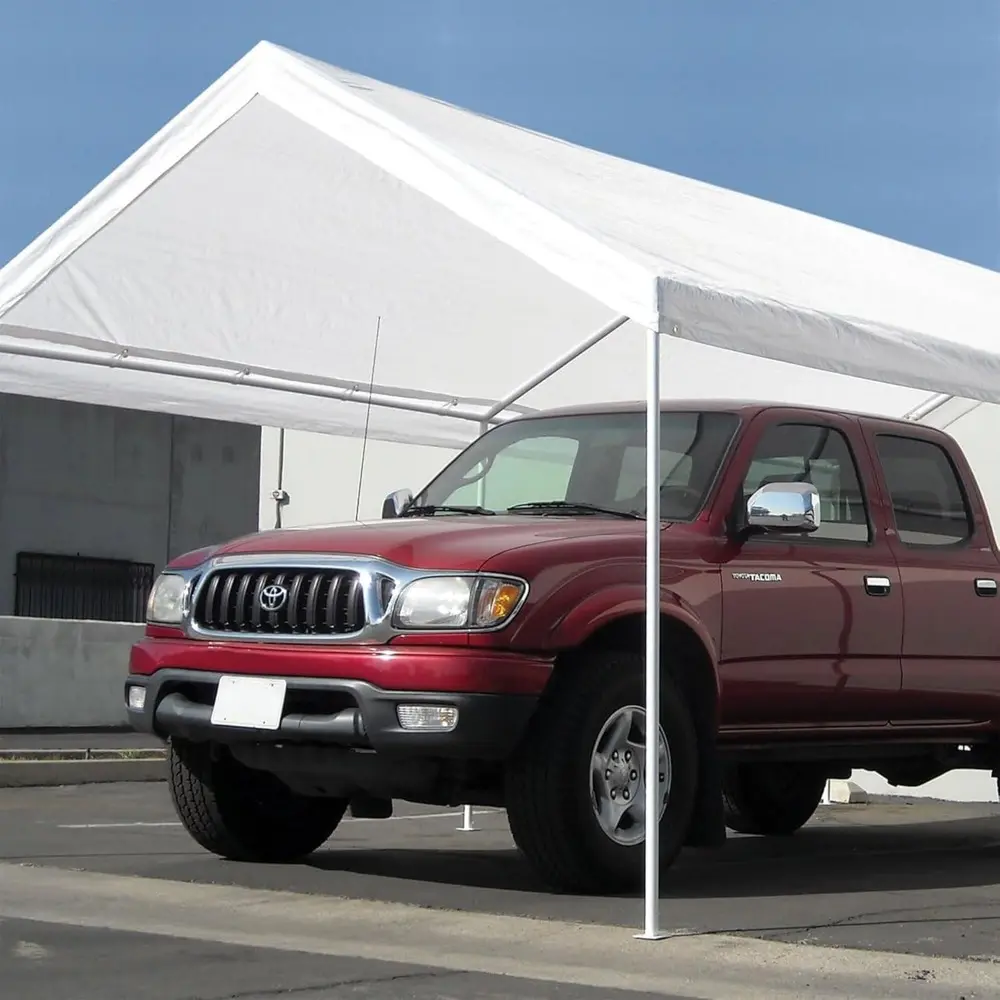 Canopy Powder Coated Heavy Duty Steel Frame Pop Up Carport with 6 Steel Stakes for Outdoor Activities and Events, White