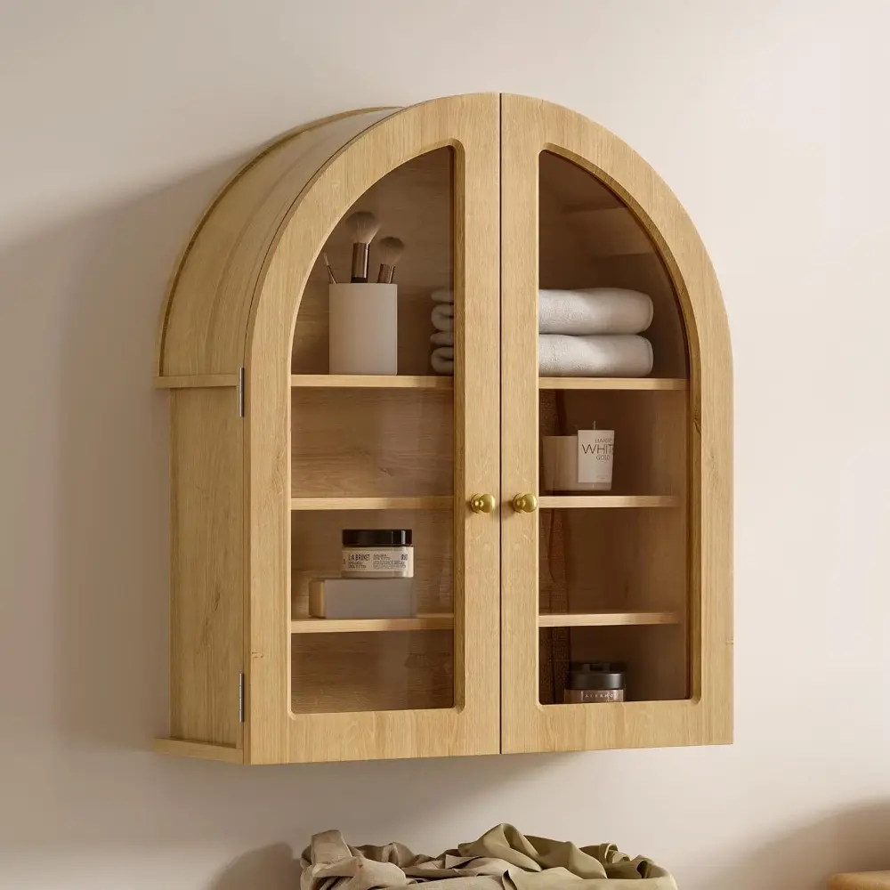 Large Arched Wall Cabinet, Bathroom Medicine Wall Mounted Cupboard, Modern Floating Storage Cabinet with Acrylic Door Adjustable