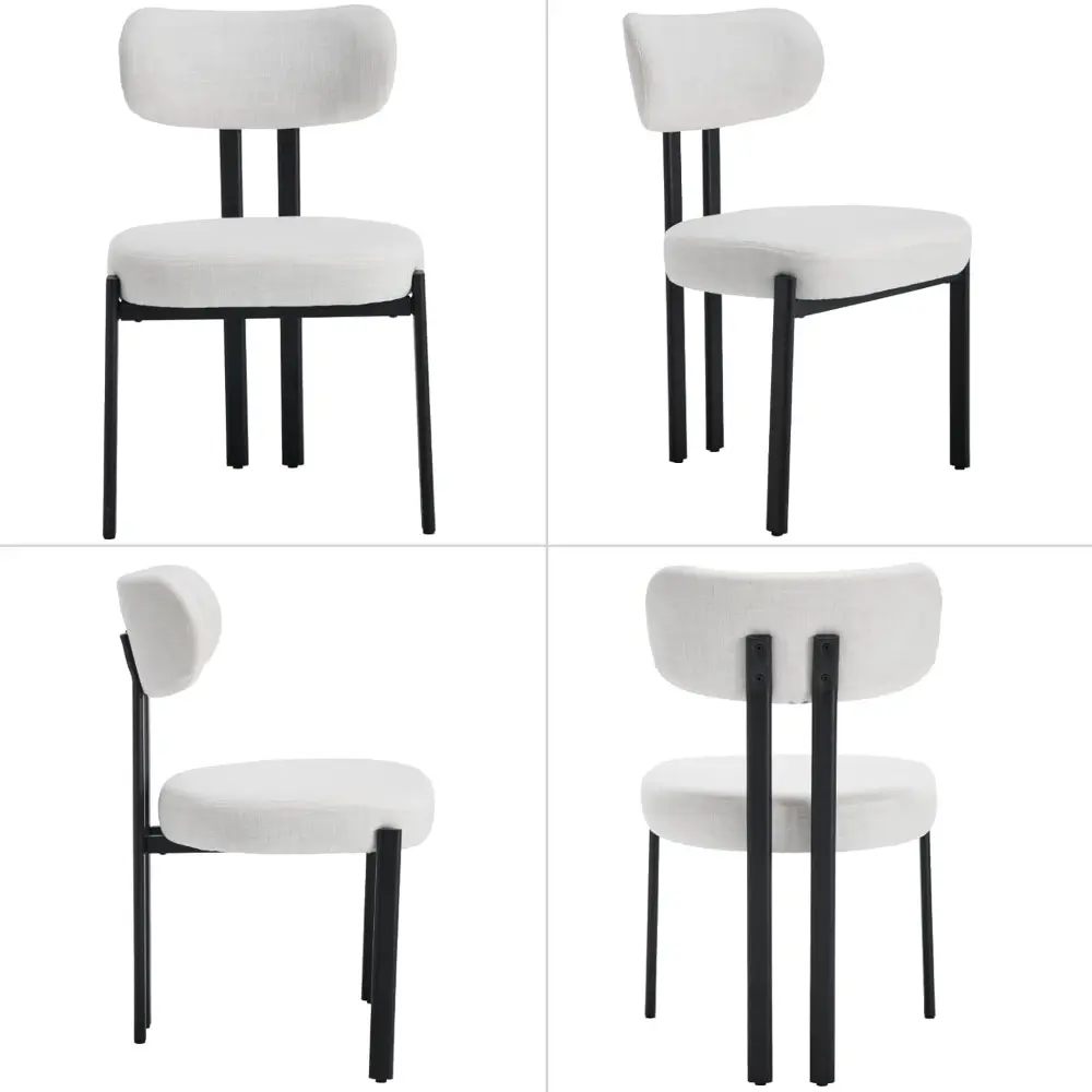 Modern Dining Chairs Set of 4, Linen Upholstered Dining Room Chairs with Curved Back Black Metal Legs, Armless Kitchen Side Chai