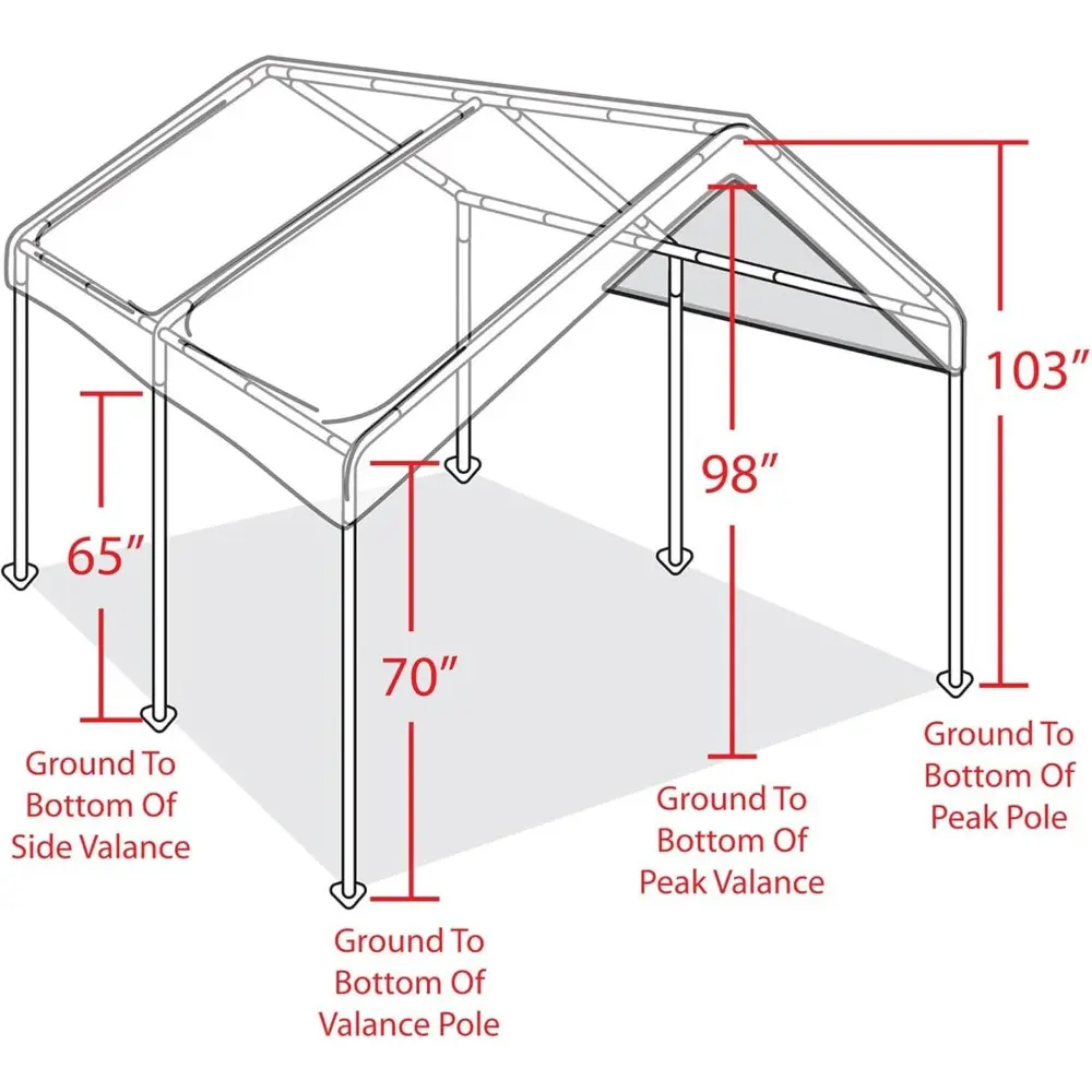 Canopy Powder Coated Heavy Duty Steel Frame Pop Up Carport with 6 Steel Stakes for Outdoor Activities and Events, White