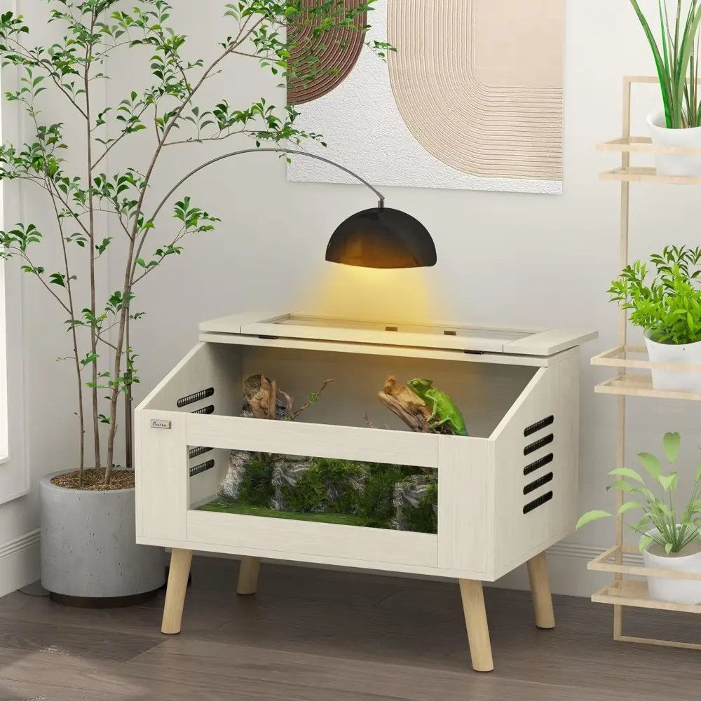 Reptile Terrarium 30 Gallon Top Opening Reptile Tank with Glass Windows Air Ventilations, Wooden Hamster Cage for Snakes Lizard
