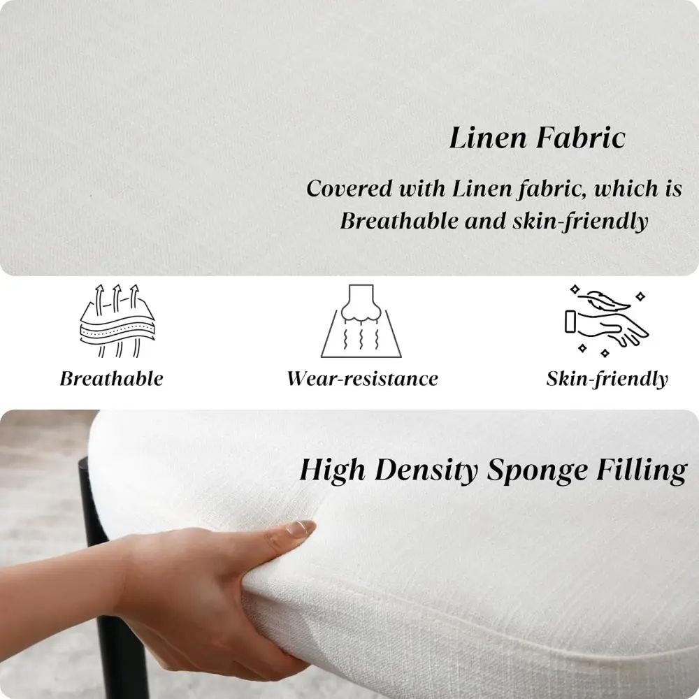 Modern Dining Chairs Set of 4, Linen Upholstered Dining Room Chairs with Curved Back Black Metal Legs, Armless Kitchen Side Chai