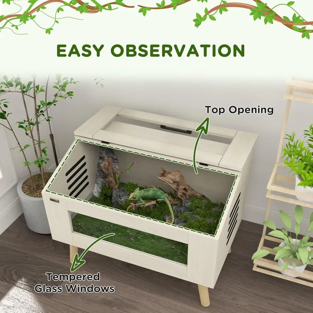 Reptile Terrarium 30 Gallon Top Opening Reptile Tank with Glass Windows Air Ventilations, Wooden Hamster Cage for Snakes Lizard