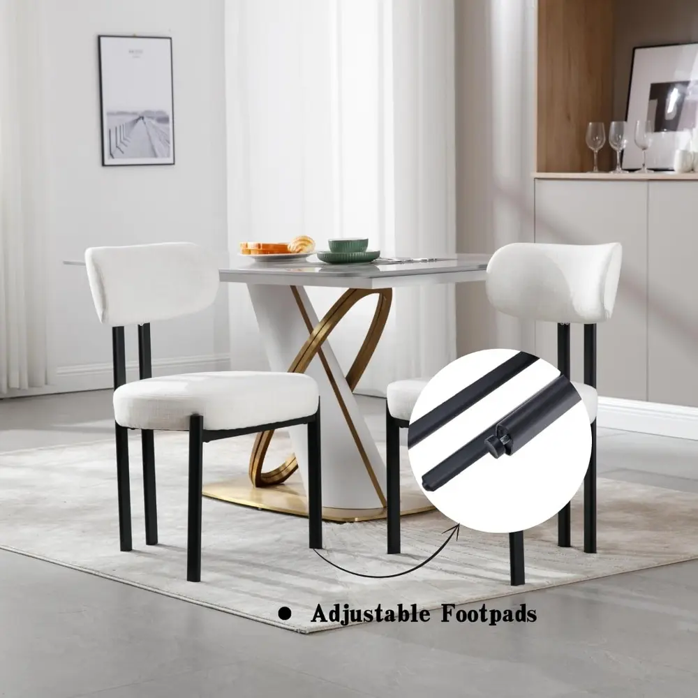 Modern Dining Chairs Set of 4, Linen Upholstered Dining Room Chairs with Curved Back Black Metal Legs, Armless Kitchen Side Chai