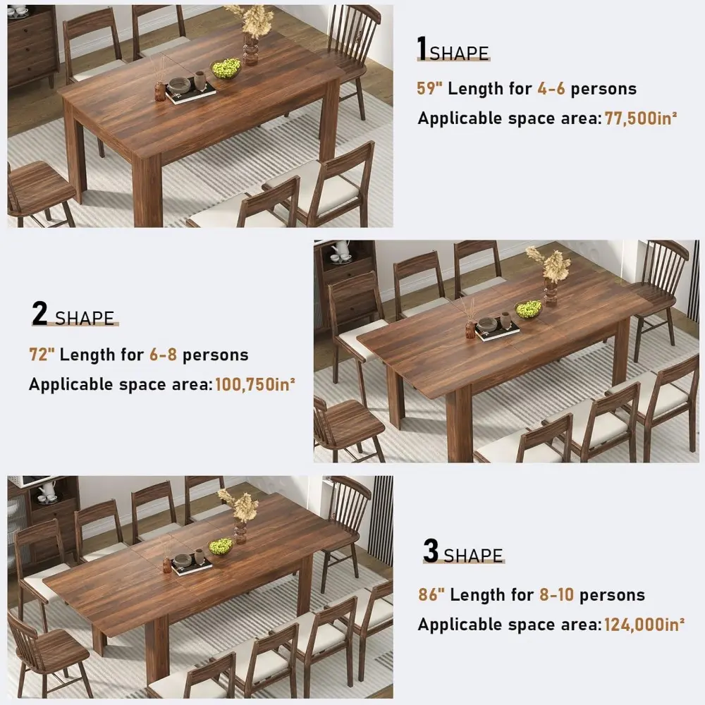 Extendable Dining Table for 6-10 Person, Wooden Dining Room Table, Modern Extendable Table for Gatherings, Meeting for Small Kit