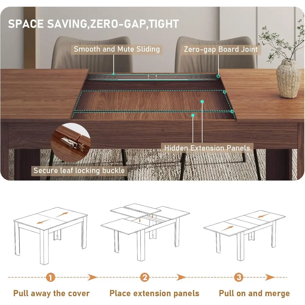 Extendable Dining Table for 6-10 Person, Wooden Dining Room Table, Modern Extendable Table for Gatherings, Meeting for Small Kit