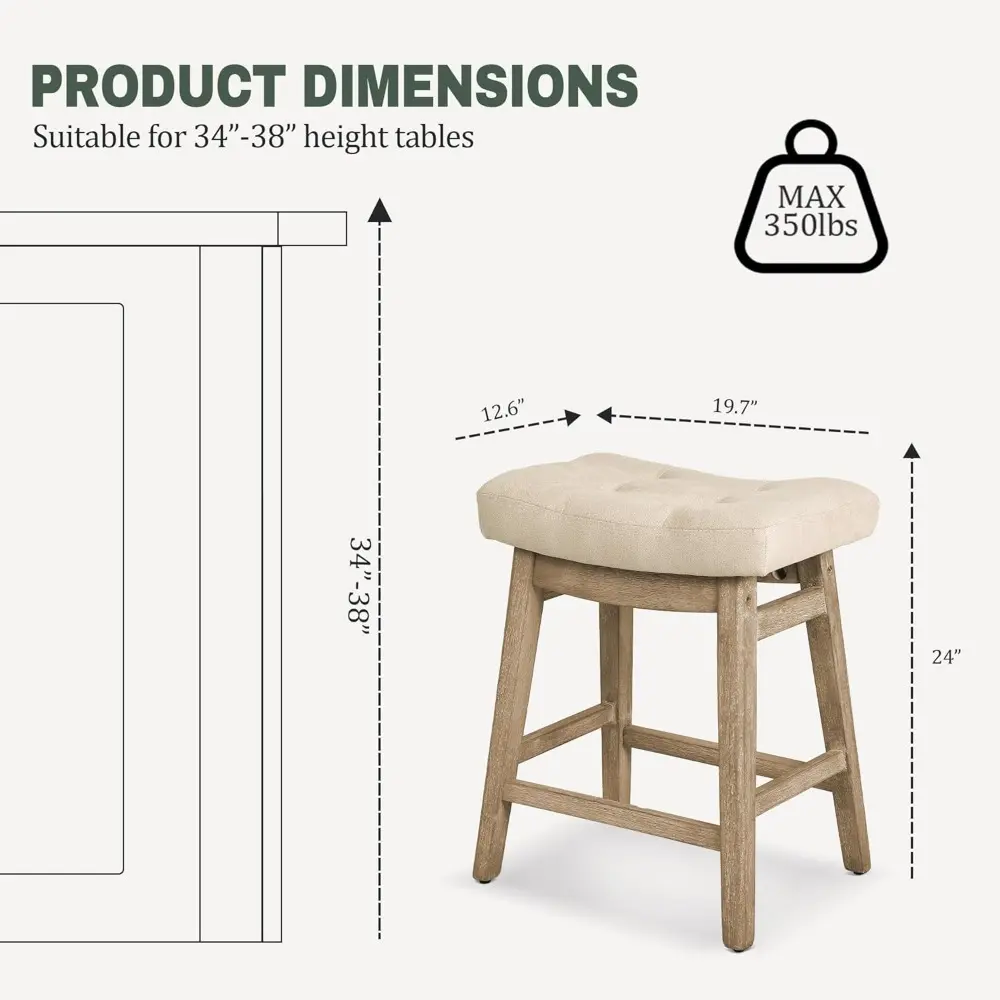 Counter Height Bar Stools Set of 3 for Kitchen Counter Farmhouse Modern Barstools with Upholstered Fabric Backless Seat and Soli