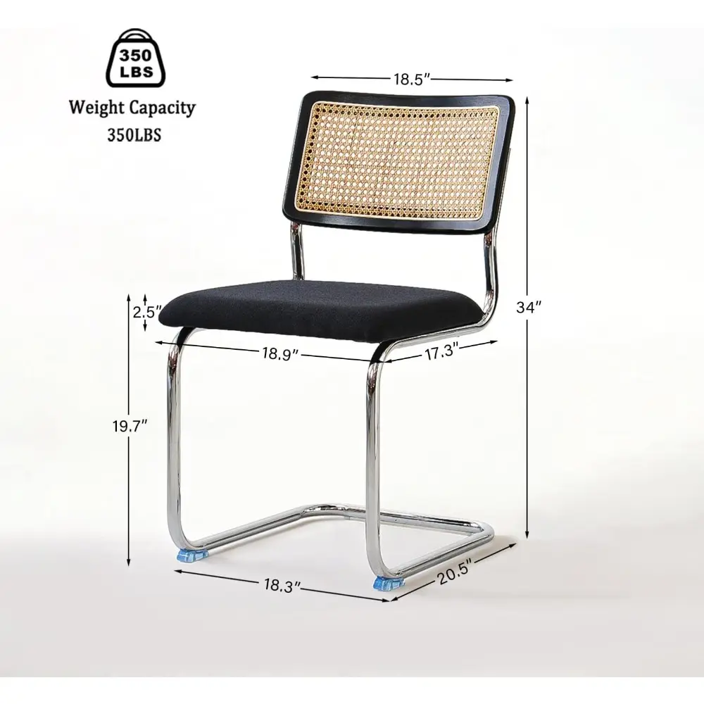 Black Chrome Rattan Dining Chairs Set of 4,Wooden Mid-Century Modern Kitchen Chairs, Mesh Back Cane Dining Room Chairs, Cesca De