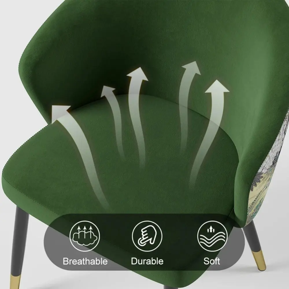 Upholstered Velvet Dining Chair, Comfy Dining Room Chairs with Thick Cushions, Modern Kitchen Side Chairs (Green, 1-Piece)
