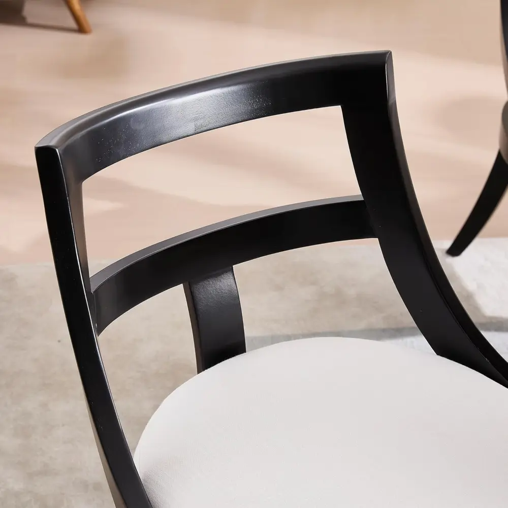 Modern Farmhouse Dining Chairs Set of 4 Mid Century Upholstered Dining Chair with Wooden Curved Back Kitchen Chairs for Dining R