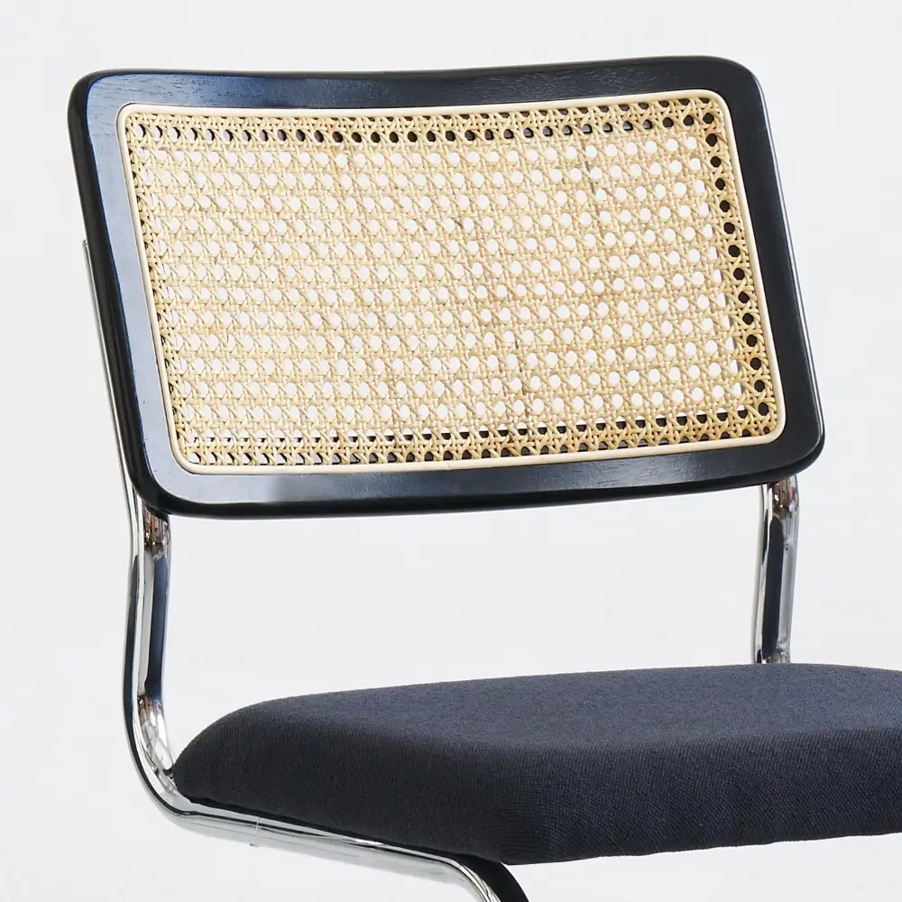 Black Chrome Rattan Dining Chairs Set of 4,Wooden Mid-Century Modern Kitchen Chairs, Mesh Back Cane Dining Room Chairs, Cesca De