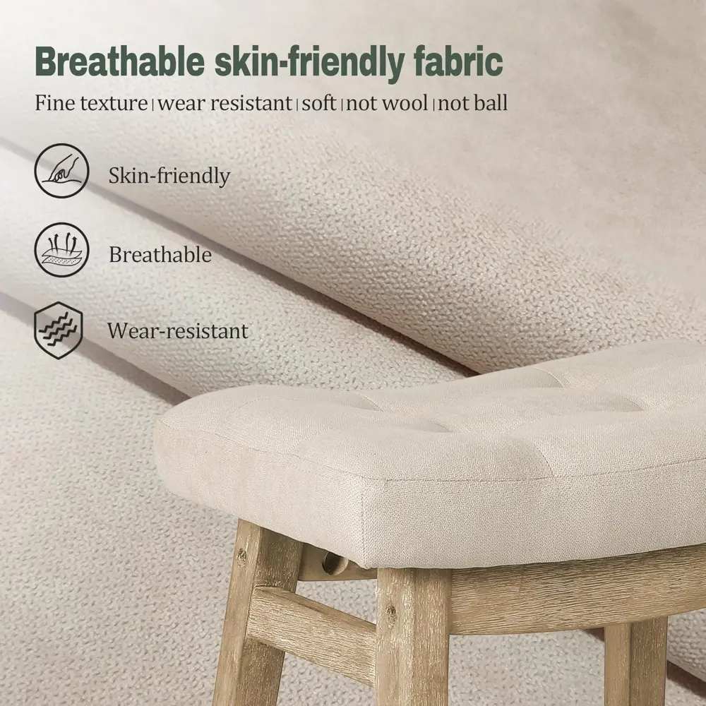 Counter Height Bar Stools Set of 3 for Kitchen Counter Farmhouse Modern Barstools with Upholstered Fabric Backless Seat and Soli