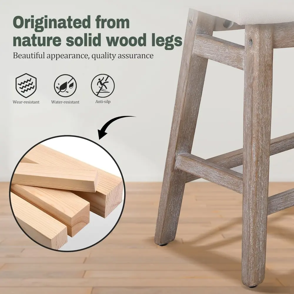 Counter Height Bar Stools Set of 3 for Kitchen Counter Farmhouse Modern Barstools with Upholstered Fabric Backless Seat and Soli