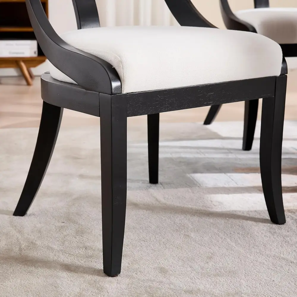 Modern Farmhouse Dining Chairs Set of 4 Mid Century Upholstered Dining Chair with Wooden Curved Back Kitchen Chairs for Dining R