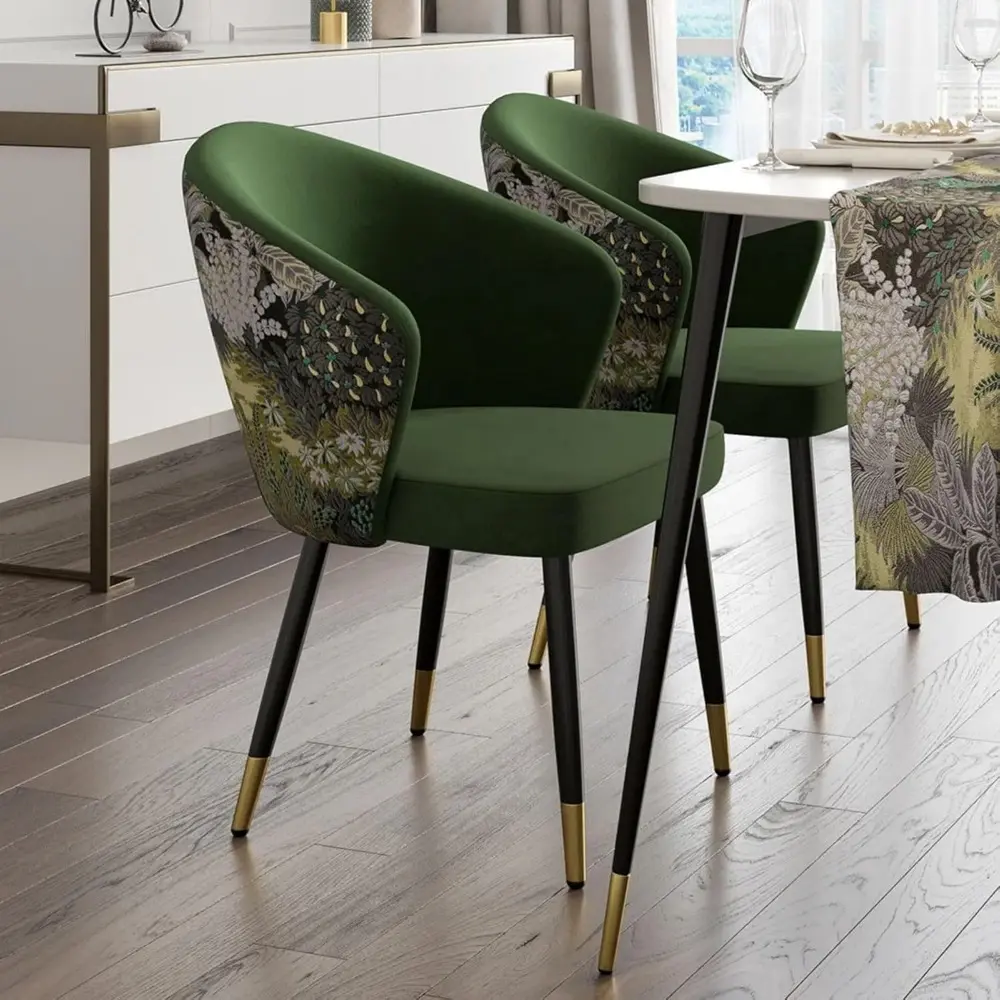 Upholstered Velvet Dining Chair, Comfy Dining Room Chairs with Thick Cushions, Modern Kitchen Side Chairs (Green, 1-Piece)