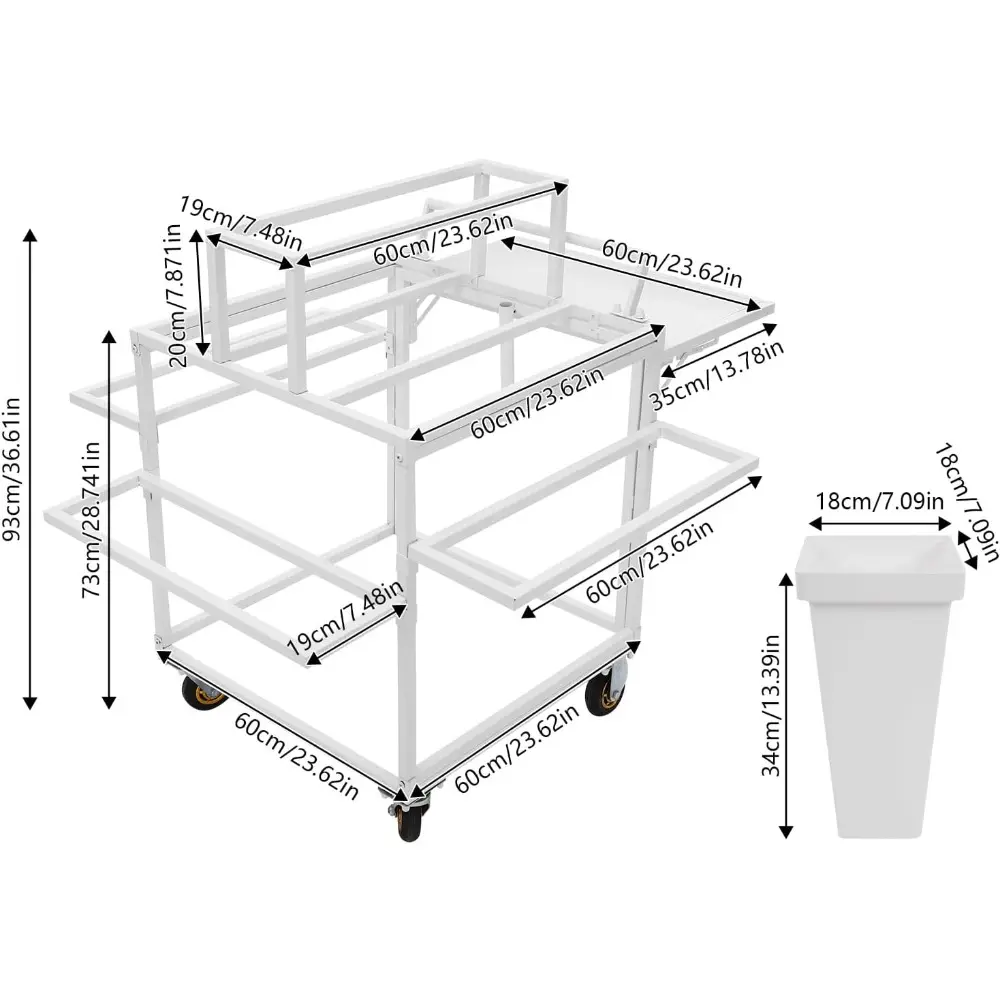 Metal Garden Cart Plant Stand with 18pcs Buckets, 6-Tier Slide Out Rolling Flower Display Rack with Folding Table Board, Storage