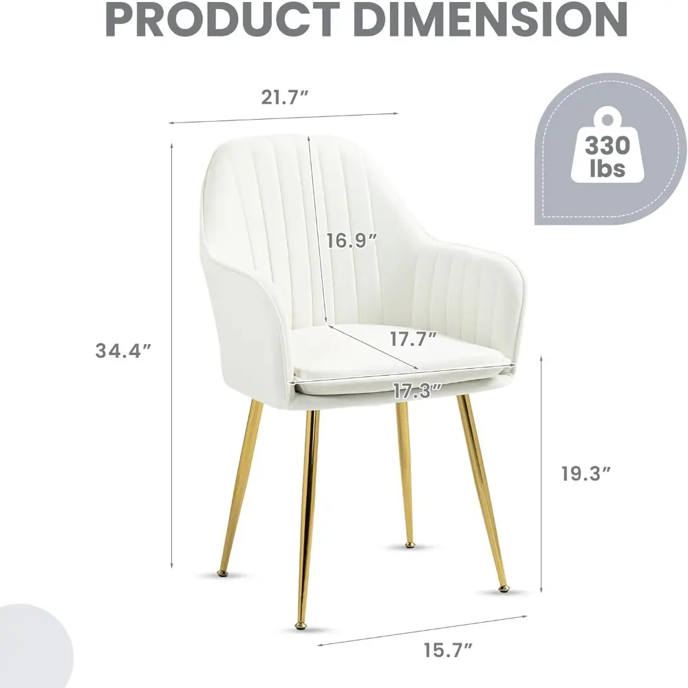 Velvet Dining Chairs Set of 2, Modern Arm Chair with Golden Metal Legs, Living Room Accent Chairs for Kitchen, Beige